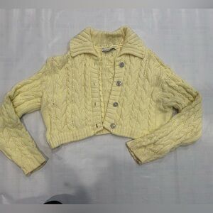 Zara Yellow Cable Knit Cardigan with Gem stone buttons Very warm
Like New